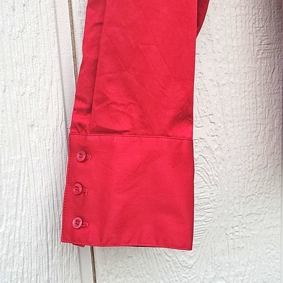 ALLISON MORGAN Red Long Sleeved Collared Button Up Shirt size S Ruching - Picture 4 of 11